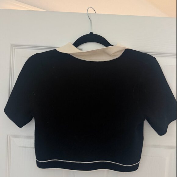 OAK + FORT - CROPPED KNIT CONTRAST TRIM TOP - XS - Picture 3 of 4